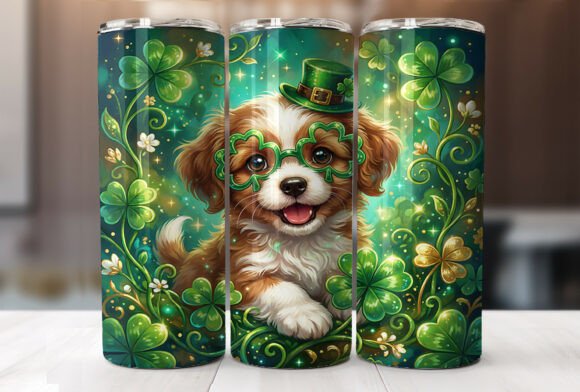 Lucky Shamrock Puppy 20oz Tumbler Wrap