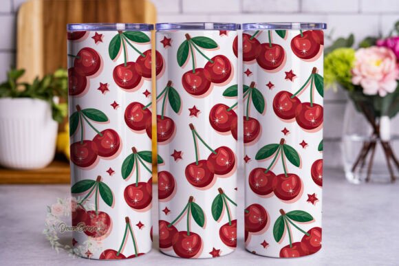 Sparkle Cherry Delight Tumbler Wrap PNG