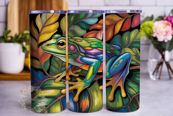Vibrant Stained Glass Frog Tumbler Wrap